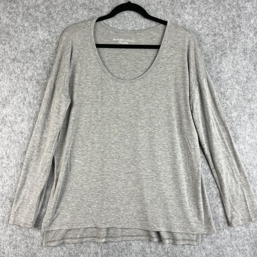 Beyond Yoga Top Womens XL Gray Long Sleeve Side Slits Scoop Neck Micro Modal Gym